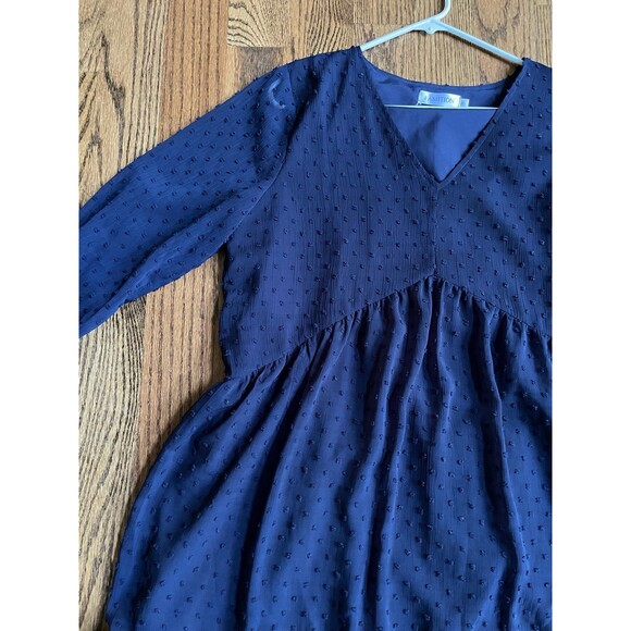 FAMITION Swiss Dot Dress V Neck Tunic Dress Casual Ruffle Swing Chiffon Large - Picture 3 of 4